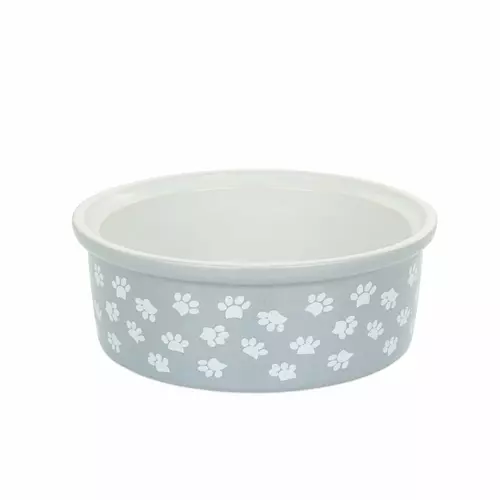 Miska, dla psa, szara, ceramiczna, nadruk  �apy, 12cm