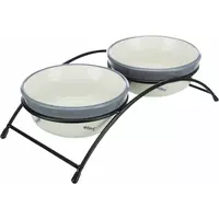 MISKI CERAMICZNE NA STOJAKU 250ml/�r.12,5cm, bia�y/szary/niebieski